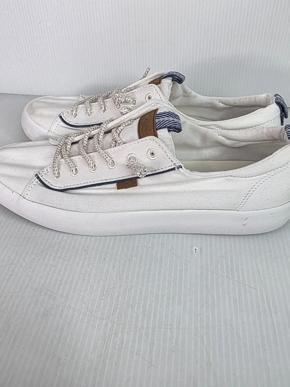 Keds Kickback White Canvas Sneakers with Blue Trim